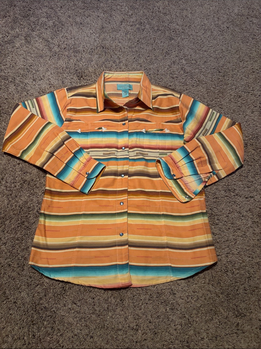 Tasha Polizzi Orange Striped Button-Up Shirt L